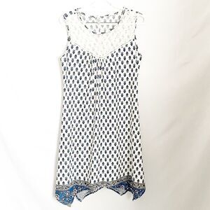 PerCerption White & Blue sleeveless Flower Dress M